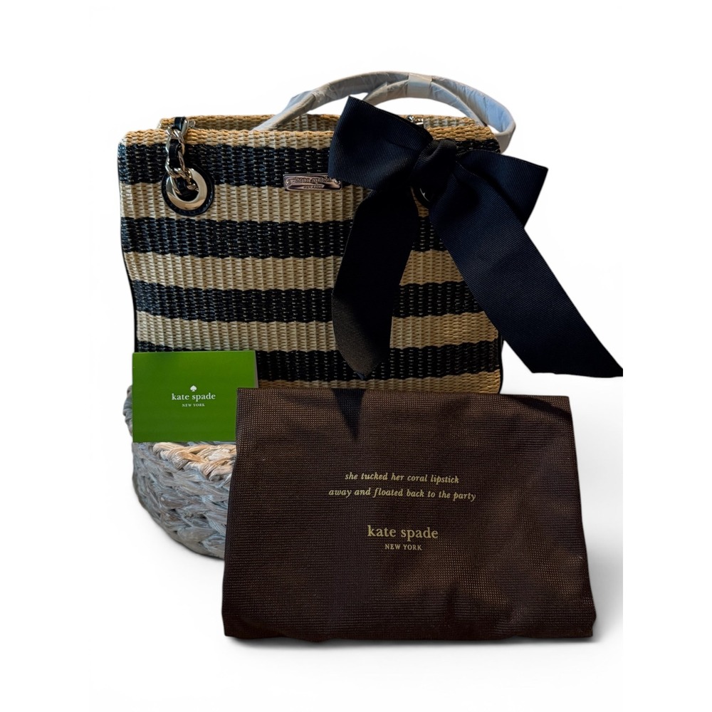Kate Spade Darcy Pacific Heights Natural Black Striped NWT Shoulder Bag PXRU4214